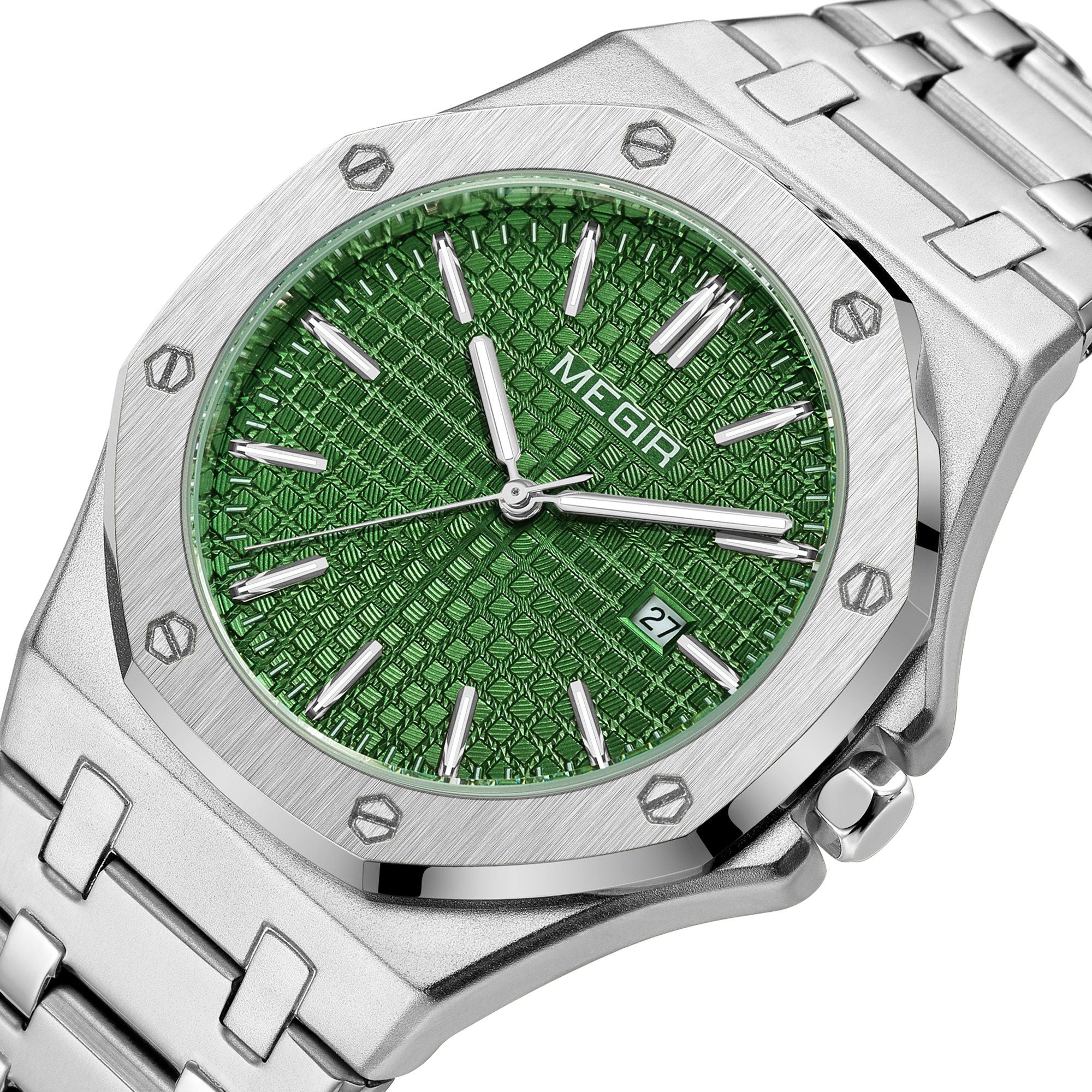 MEGIR Stainless Steel Bracelet Watch for Men Luxury Business Calendar Watches Waterproof Quartz Wristwatch Men Gift Clock 1085