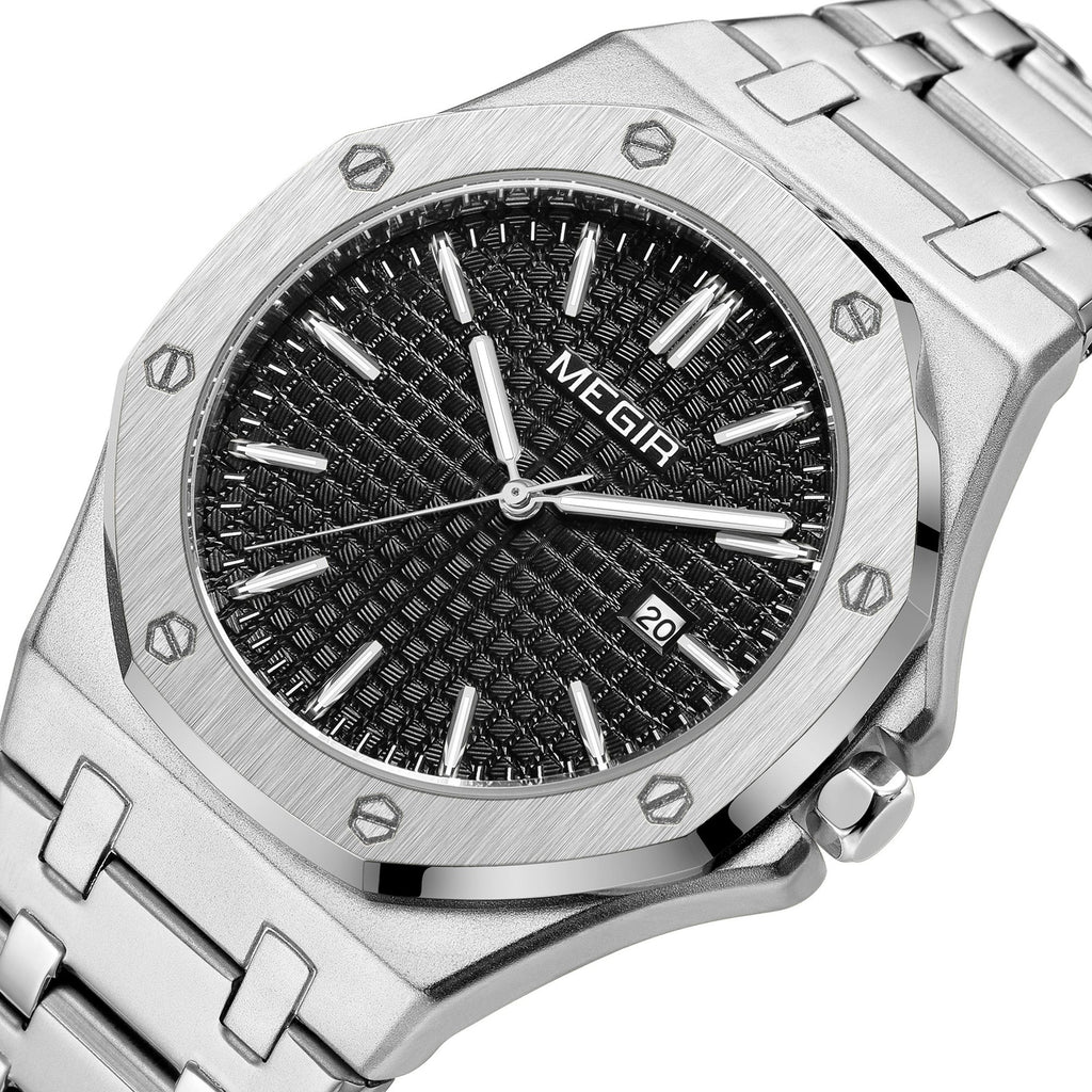 MEGIR Stainless Steel Bracelet Watch for Men Luxury Business Calendar Watches Waterproof Quartz Wristwatch Men Gift Clock 1085