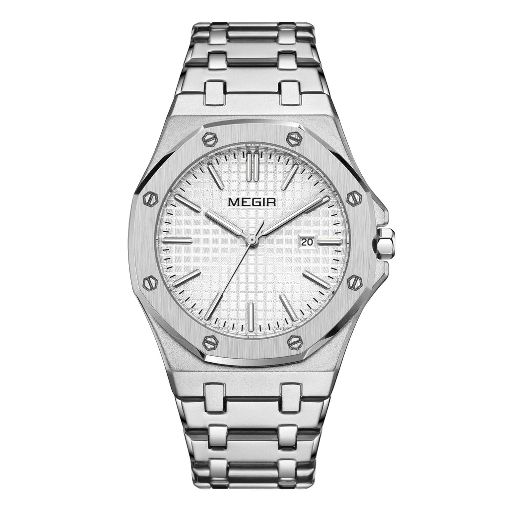 MEGIR Stainless Steel Bracelet Watch for Men Luxury Business Calendar Watches Waterproof Quartz Wristwatch Men Gift Clock 1085
