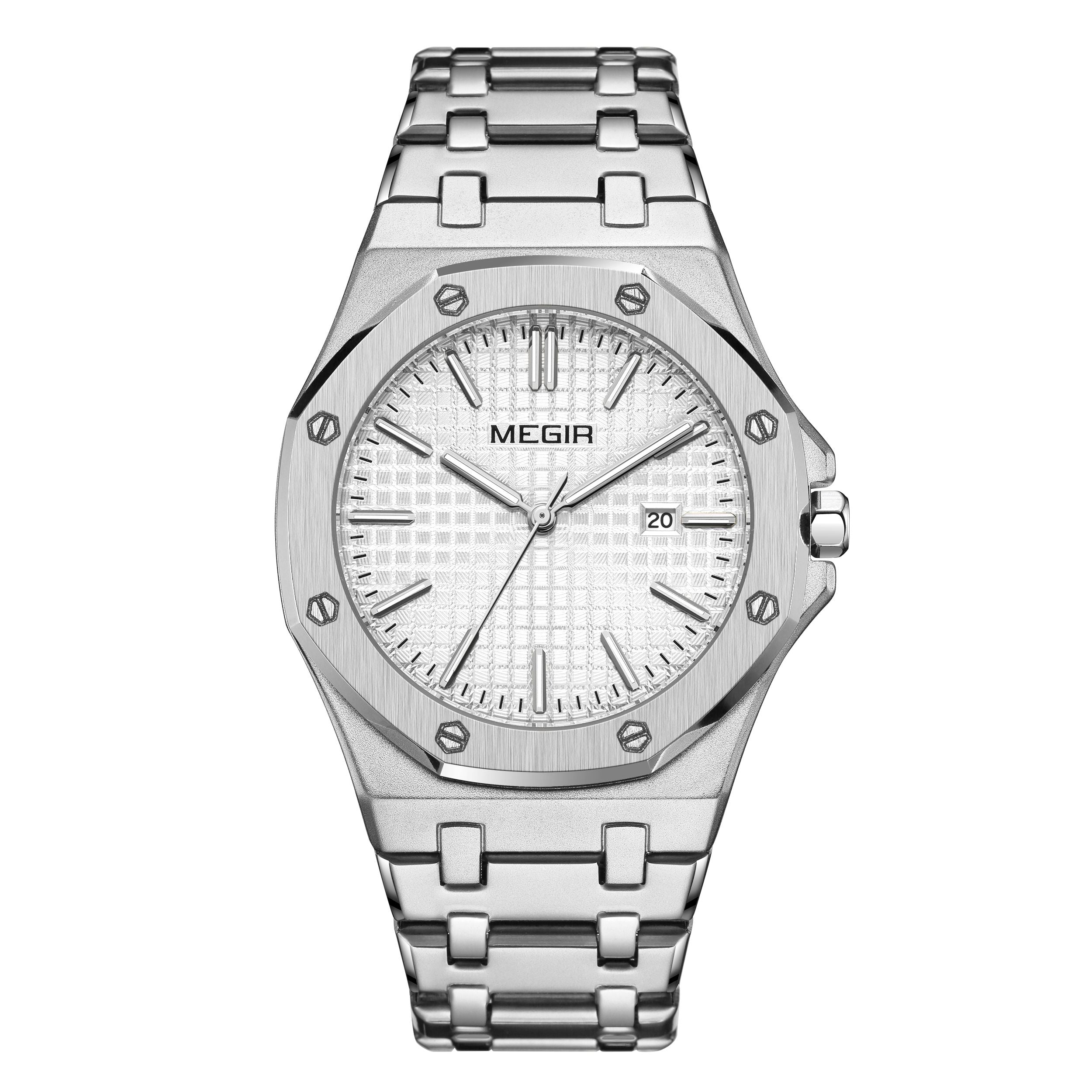 MEGIR Stainless Steel Bracelet Watch for Men Luxury Business Calendar Watches Waterproof Quartz Wristwatch Men Gift Clock 1085