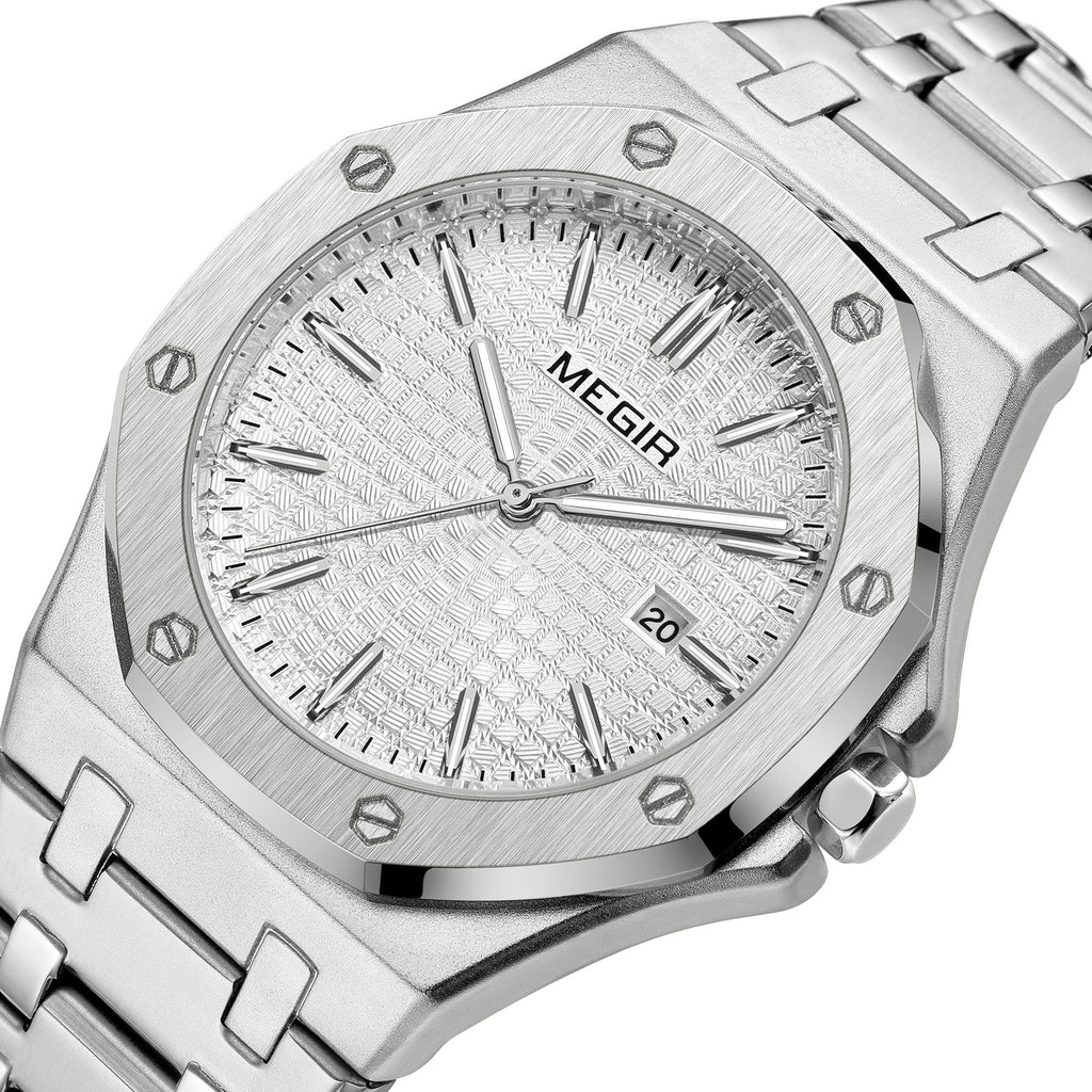MEGIR Stainless Steel Bracelet Watch for Men Luxury Business Calendar Watches Waterproof Quartz Wristwatch Men Gift Clock 1085