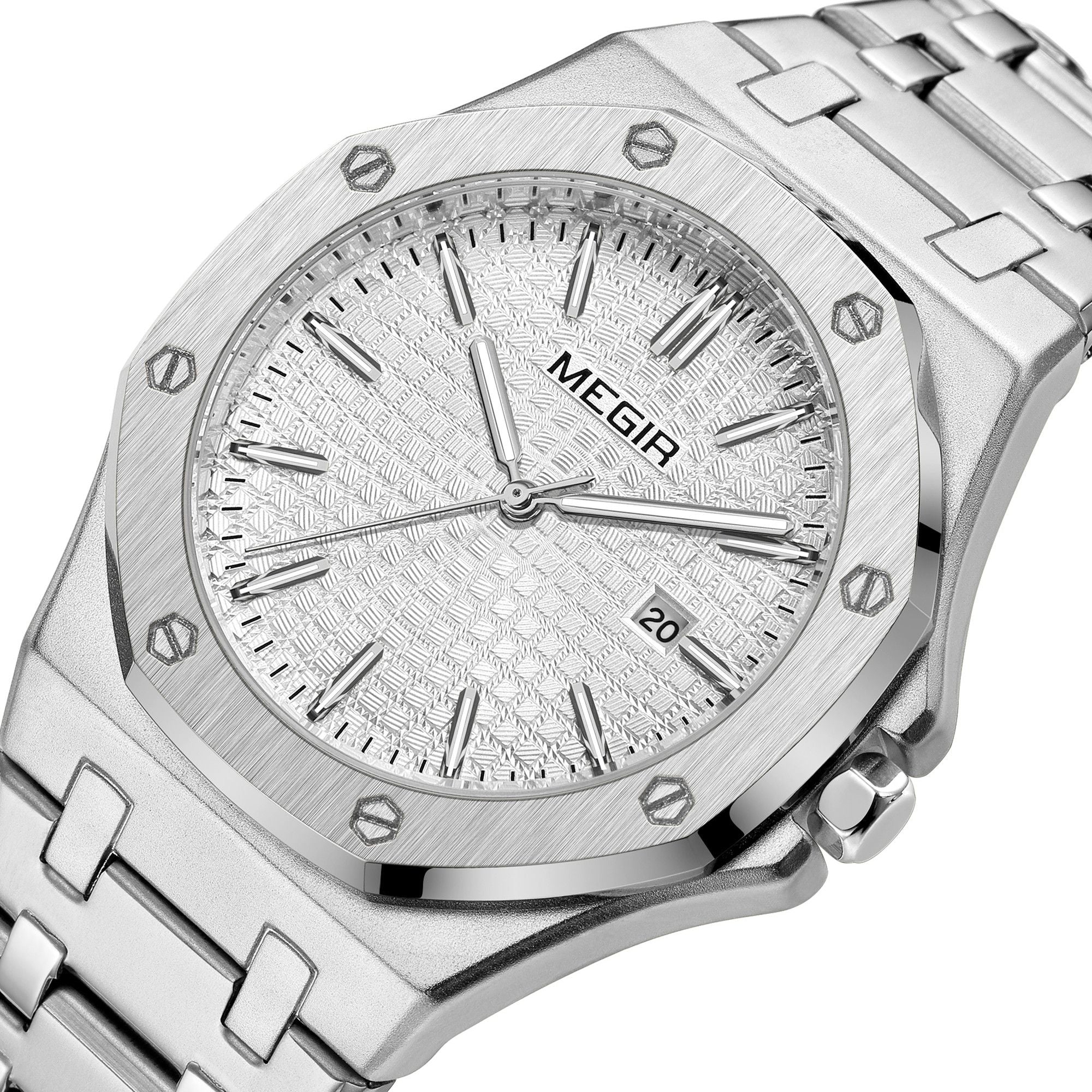 MEGIR Stainless Steel Bracelet Watch for Men Luxury Business Calendar Watches Waterproof Quartz Wristwatch Men Gift Clock 1085