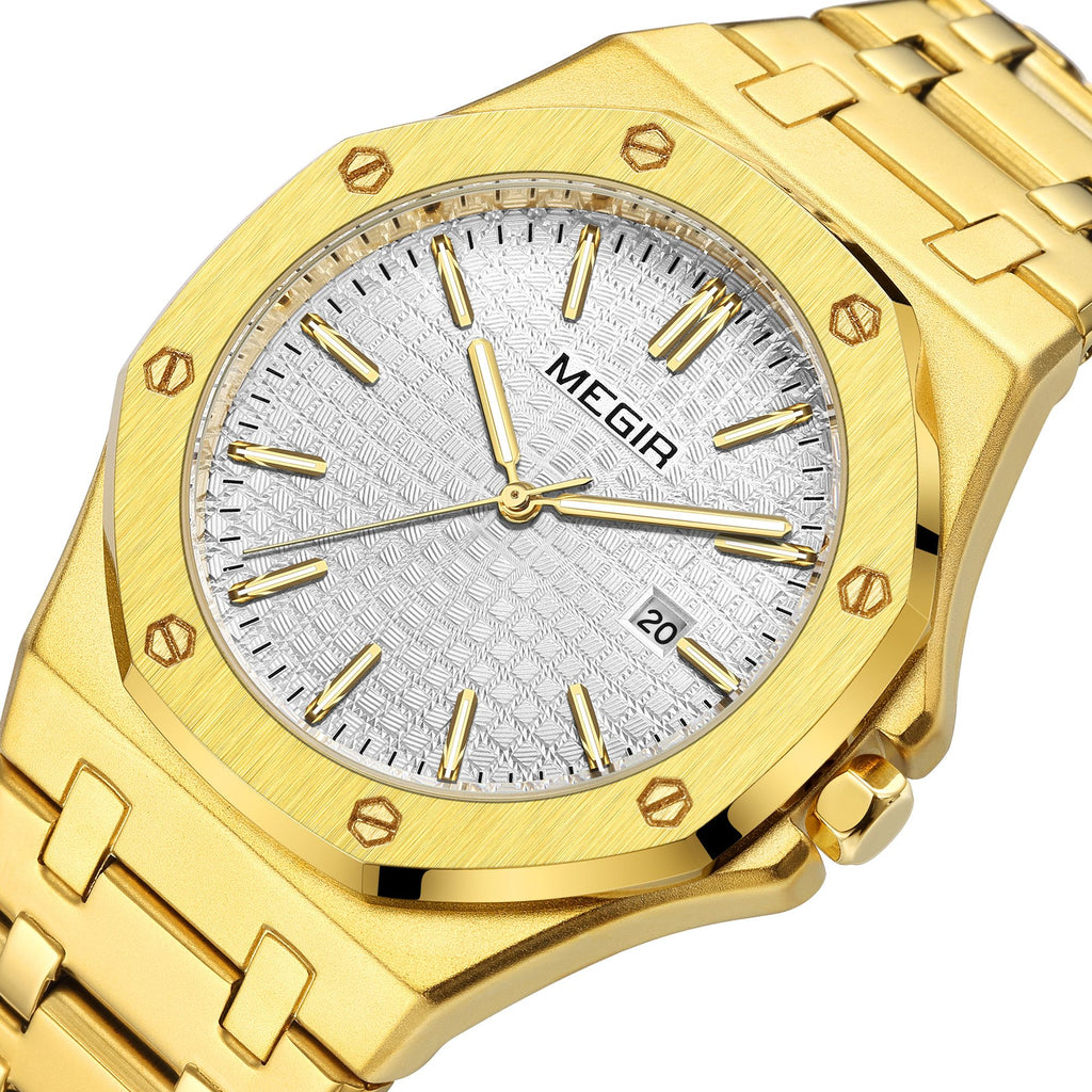 MEGIR Stainless Steel Bracelet Watch for Men Luxury Business Calendar Watches Waterproof Quartz Wristwatch Men Gift Clock 1085