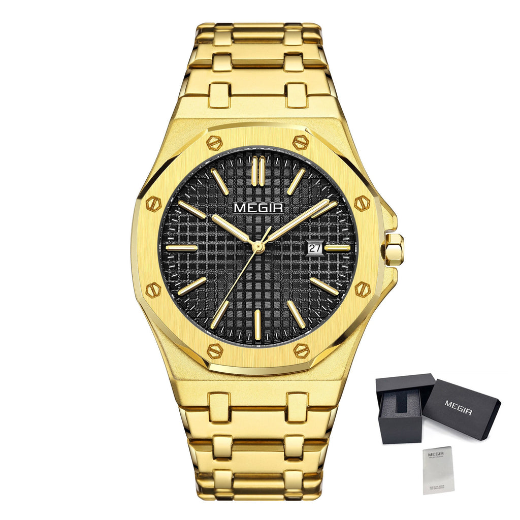 MEGIR Stainless Steel Bracelet Watch for Men Luxury Business Calendar Watches Waterproof Quartz Wristwatch Men Gift Clock 1085