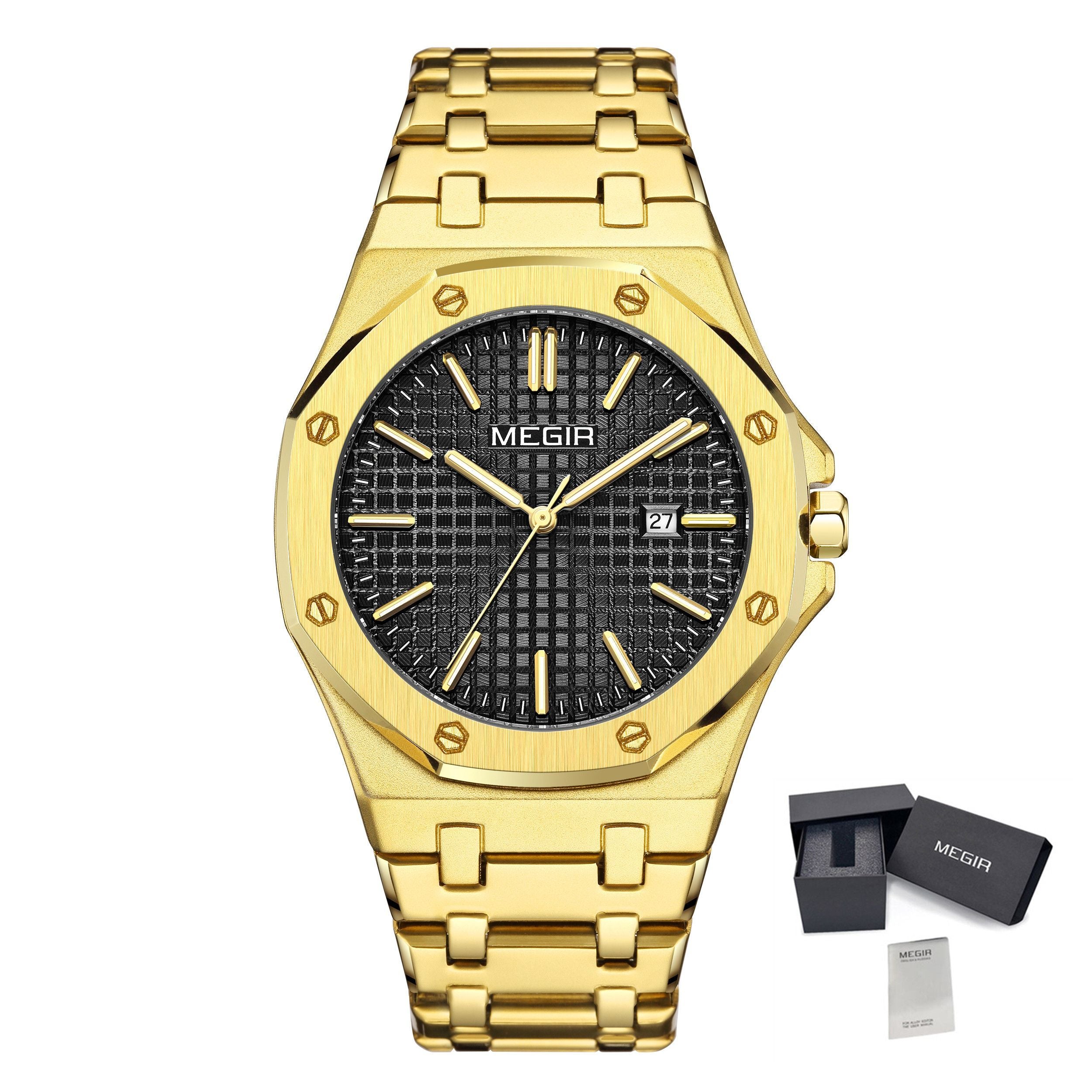 MEGIR Stainless Steel Bracelet Watch for Men Luxury Business Calendar Watches Waterproof Quartz Wristwatch Men Gift Clock 1085