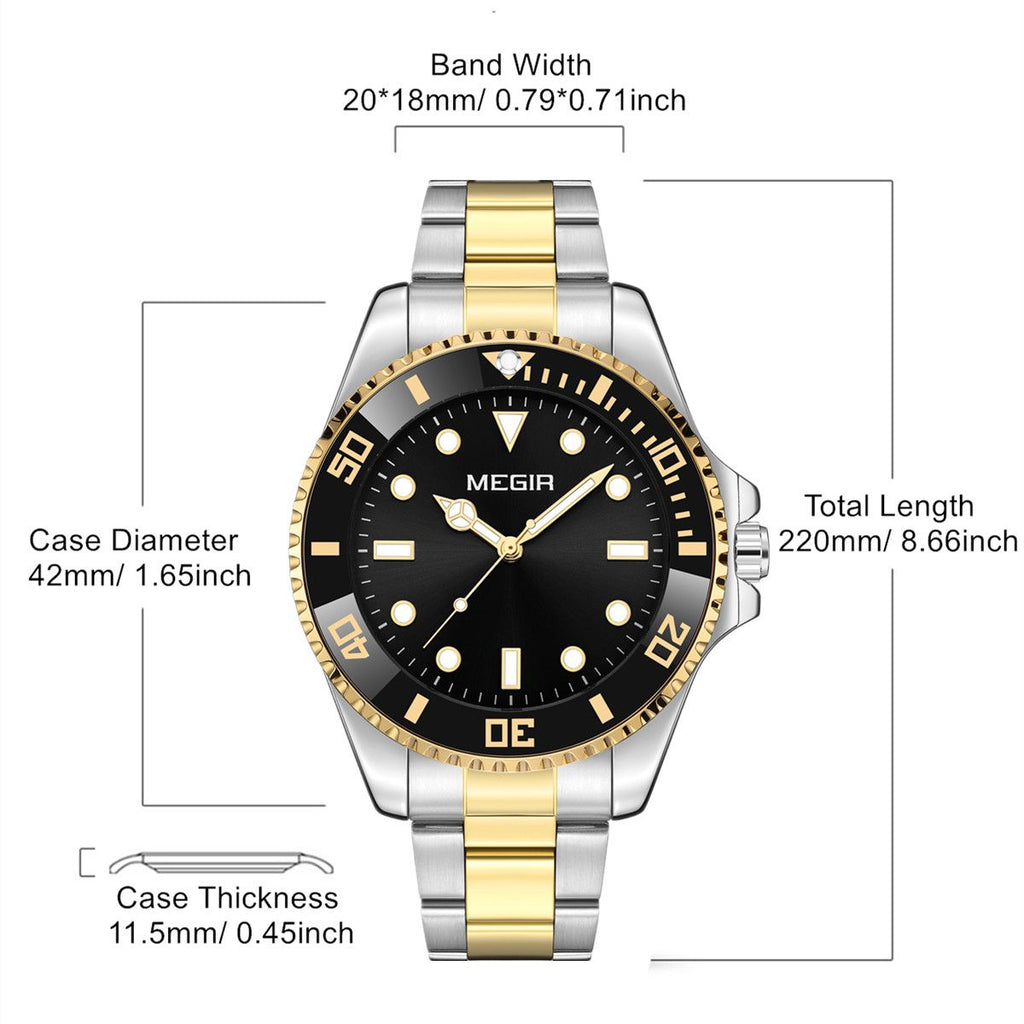 MEGIR Luxury Men's Business Wristwatches Waterproof Stainless Steel Strap Male Quartz Military Watches Clock Reloj Hombre 1090