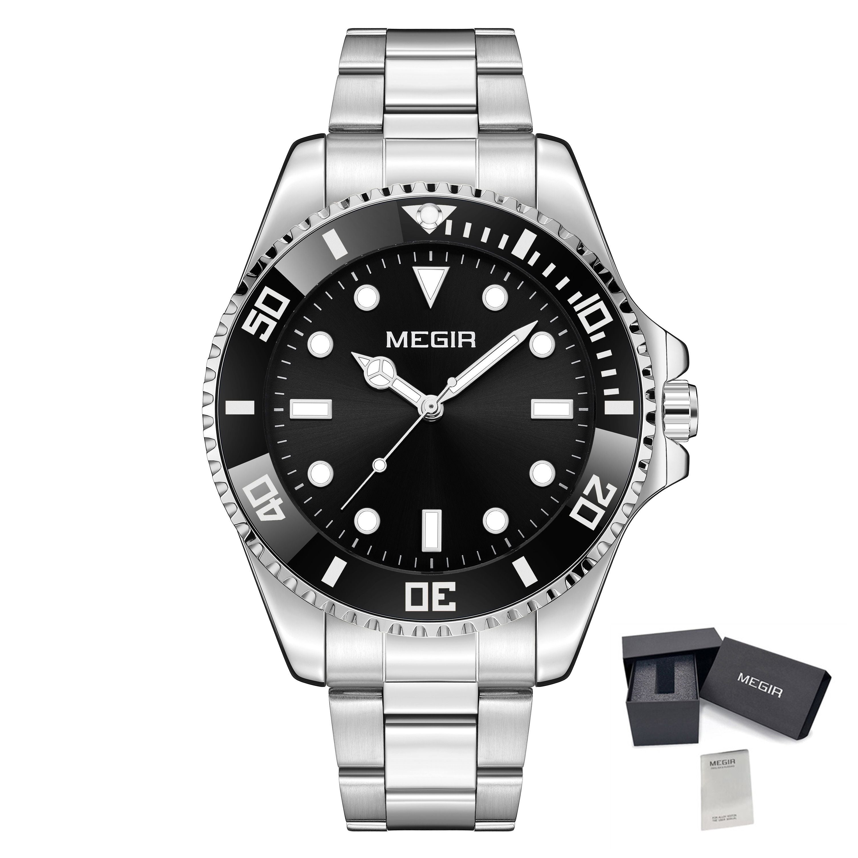 MEGIR Luxury Men's Business Wristwatches Waterproof Stainless Steel Strap Male Quartz Military Watches Clock Reloj Hombre 1090