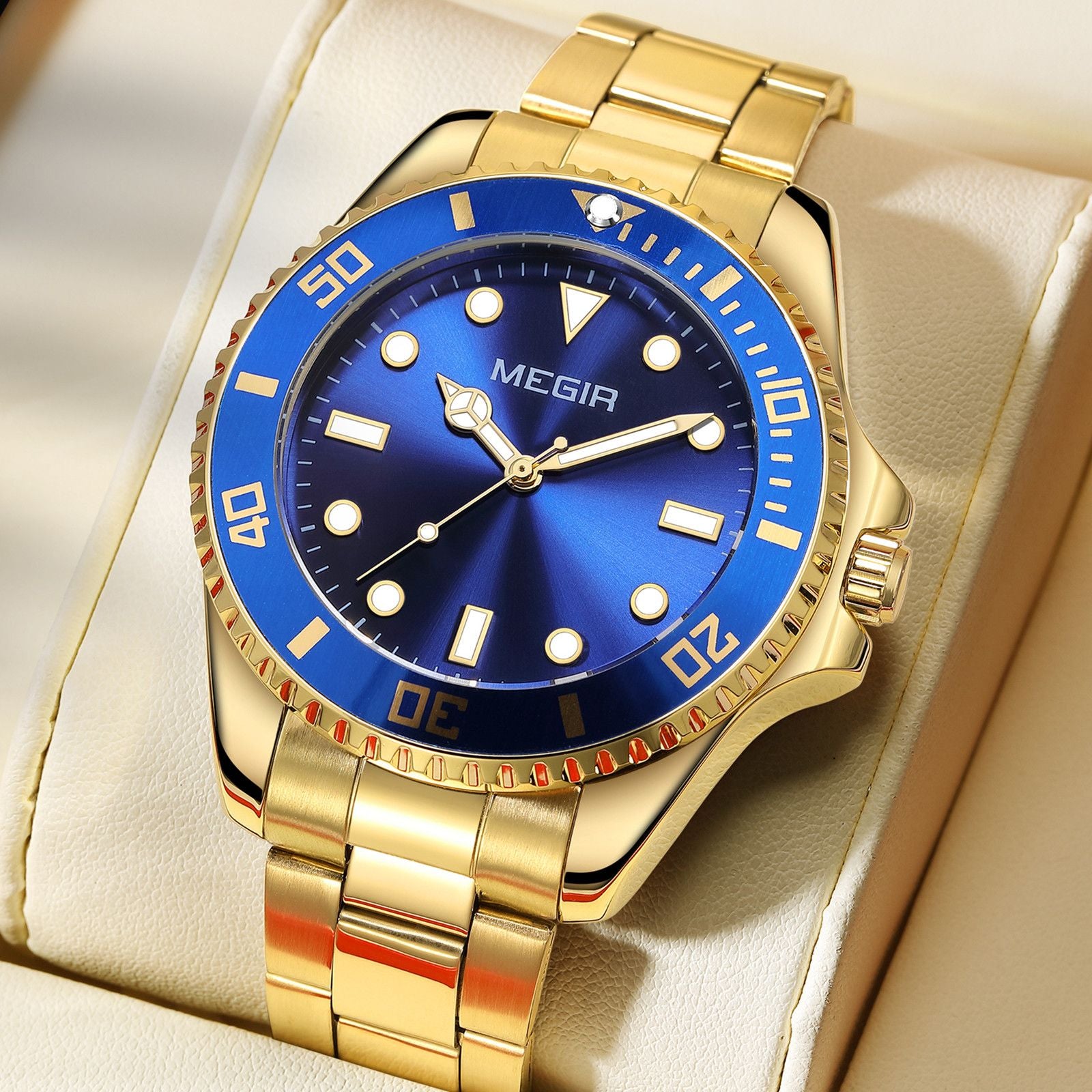 MEGIR Luxury Men's Business Wristwatches Waterproof Stainless Steel Strap Male Quartz Military Watches Clock Reloj Hombre 1090