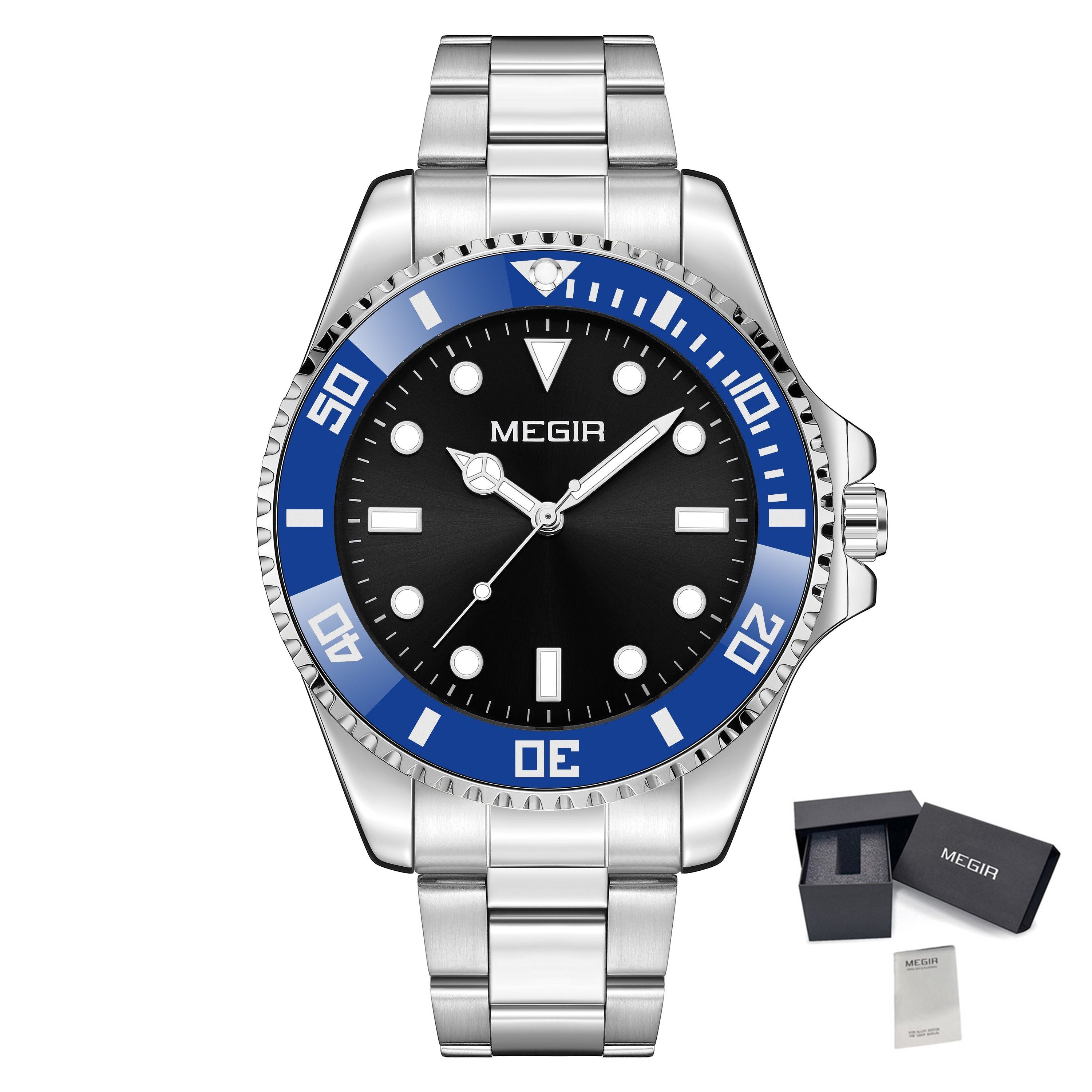 MEGIR Luxury Men's Business Wristwatches Waterproof Stainless Steel Strap Male Quartz Military Watches Clock Reloj Hombre 1090