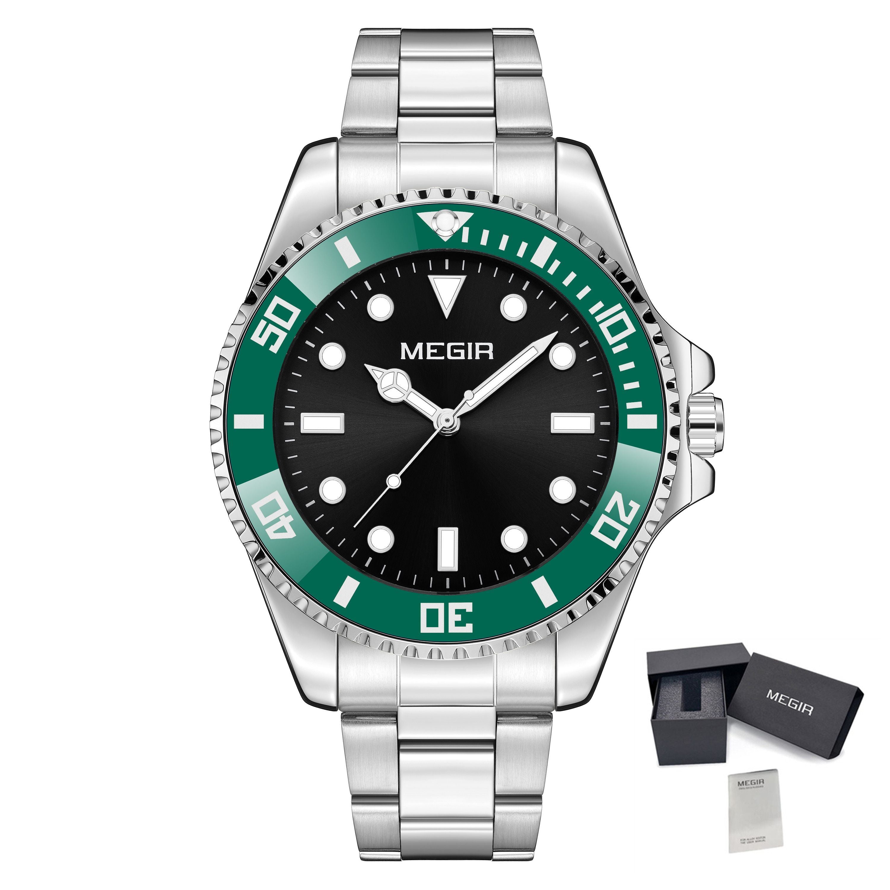 MEGIR Luxury Men's Business Wristwatches Waterproof Stainless Steel Strap Male Quartz Military Watches Clock Reloj Hombre 1090