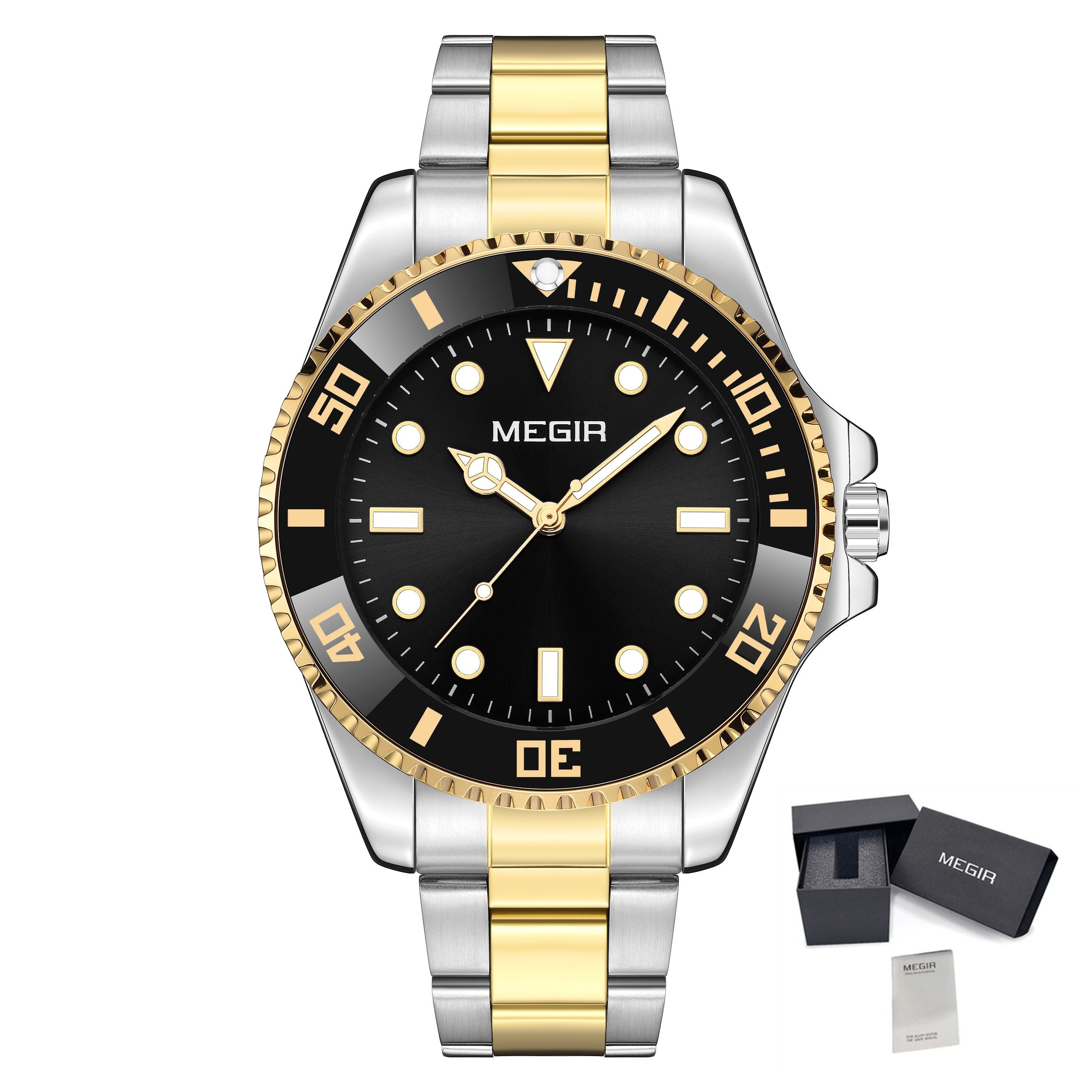 MEGIR Luxury Men's Business Wristwatches Waterproof Stainless Steel Strap Male Quartz Military Watches Clock Reloj Hombre 1090