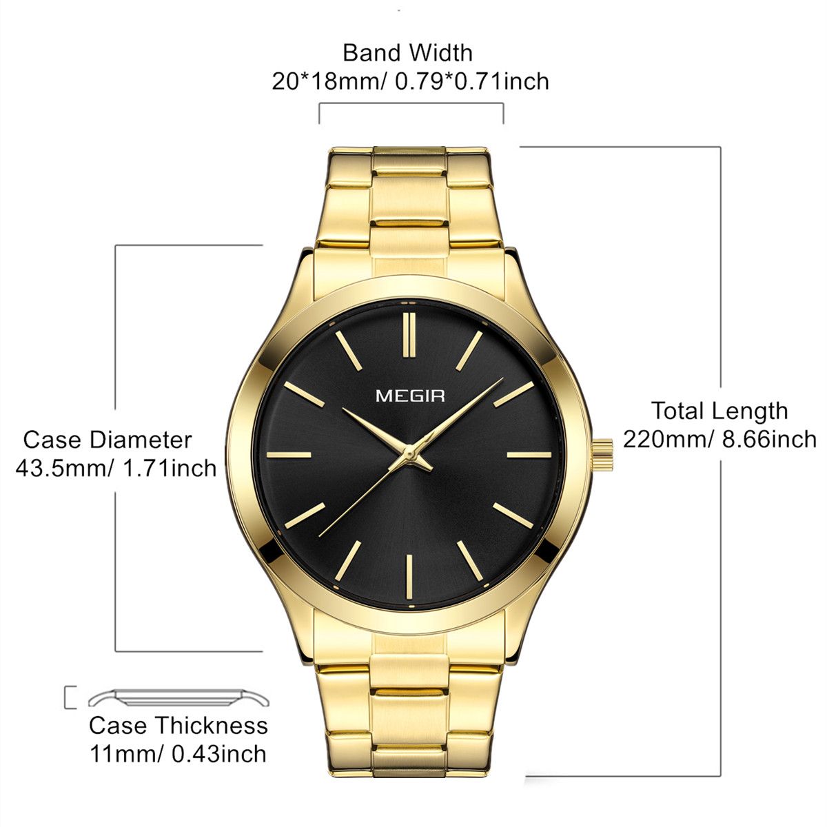 MEGIR Luxury Design Quartz Watch for Men Waterproof Business Full Black Stainless Steel Strap Wrist Watches Reloj Hombre 1096