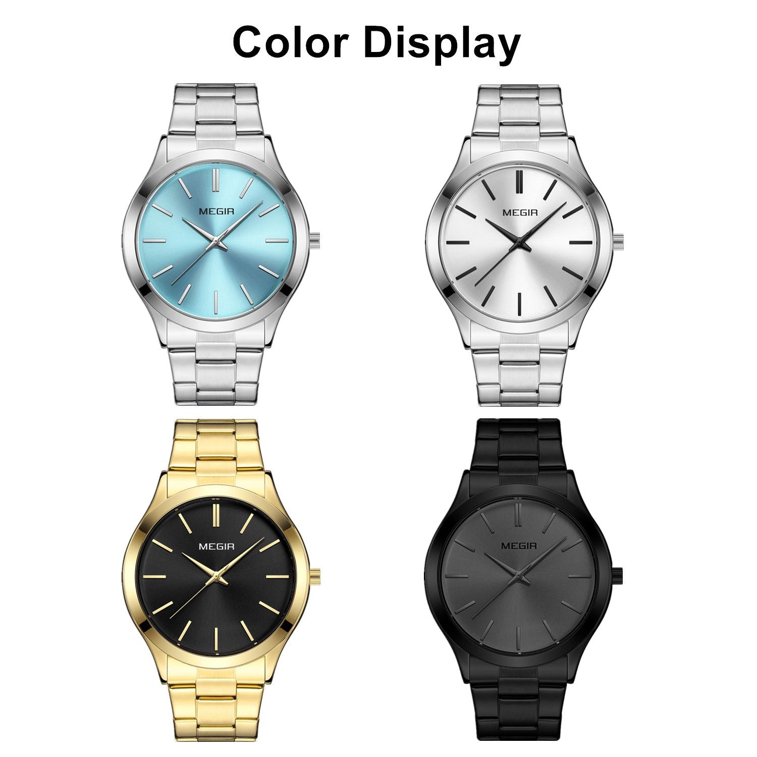 MEGIR Luxury Design Quartz Watch for Men Waterproof Business Full Black Stainless Steel Strap Wrist Watches Reloj Hombre 1096