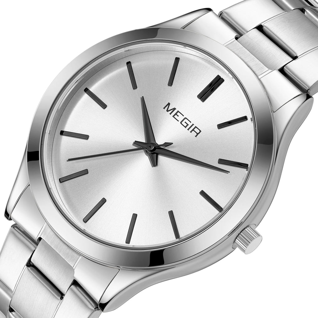 MEGIR Luxury Design Quartz Watch for Men Waterproof Business Full Black Stainless Steel Strap Wrist Watches Reloj Hombre 1096