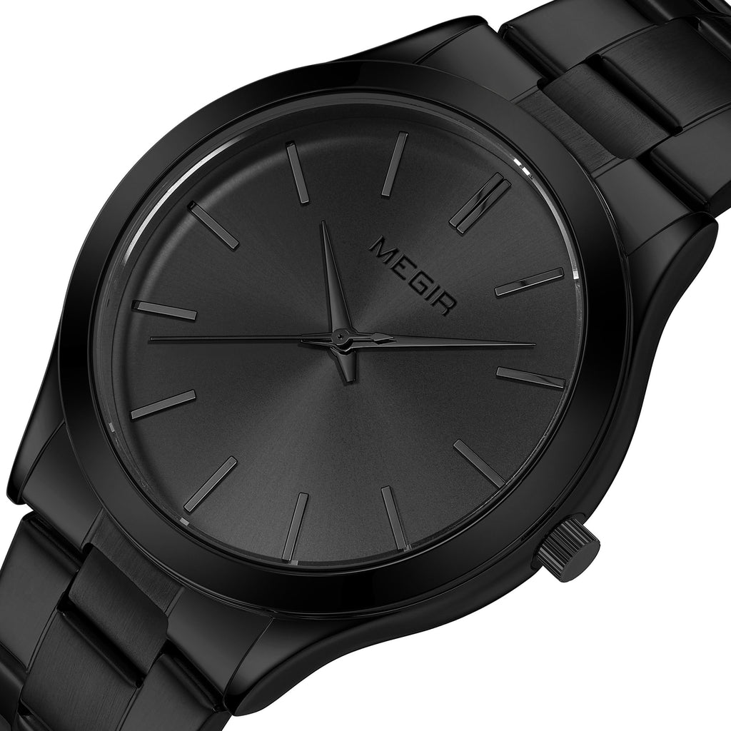 MEGIR Luxury Design Quartz Watch for Men Waterproof Business Full Black Stainless Steel Strap Wrist Watches Reloj Hombre 1096
