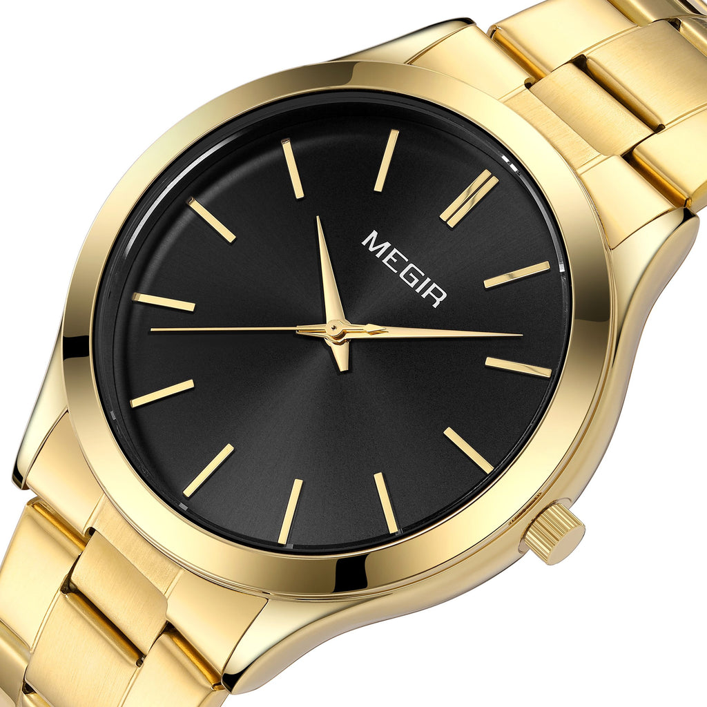 MEGIR Luxury Design Quartz Watch for Men Waterproof Business Full Black Stainless Steel Strap Wrist Watches Reloj Hombre 1096