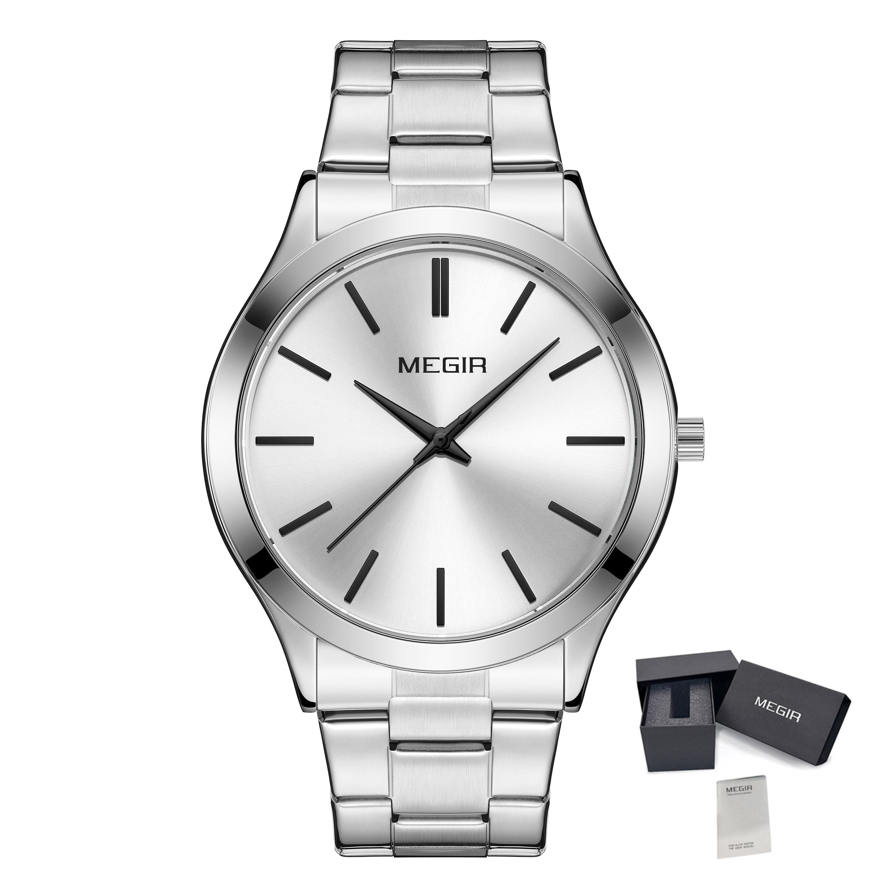 MEGIR Luxury Design Quartz Watch for Men Waterproof Business Full Black Stainless Steel Strap Wrist Watches Reloj Hombre 1096