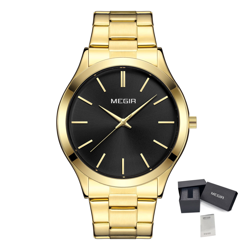 MEGIR Luxury Design Quartz Watch for Men Waterproof Business Full Black Stainless Steel Strap Wrist Watches Reloj Hombre 1096