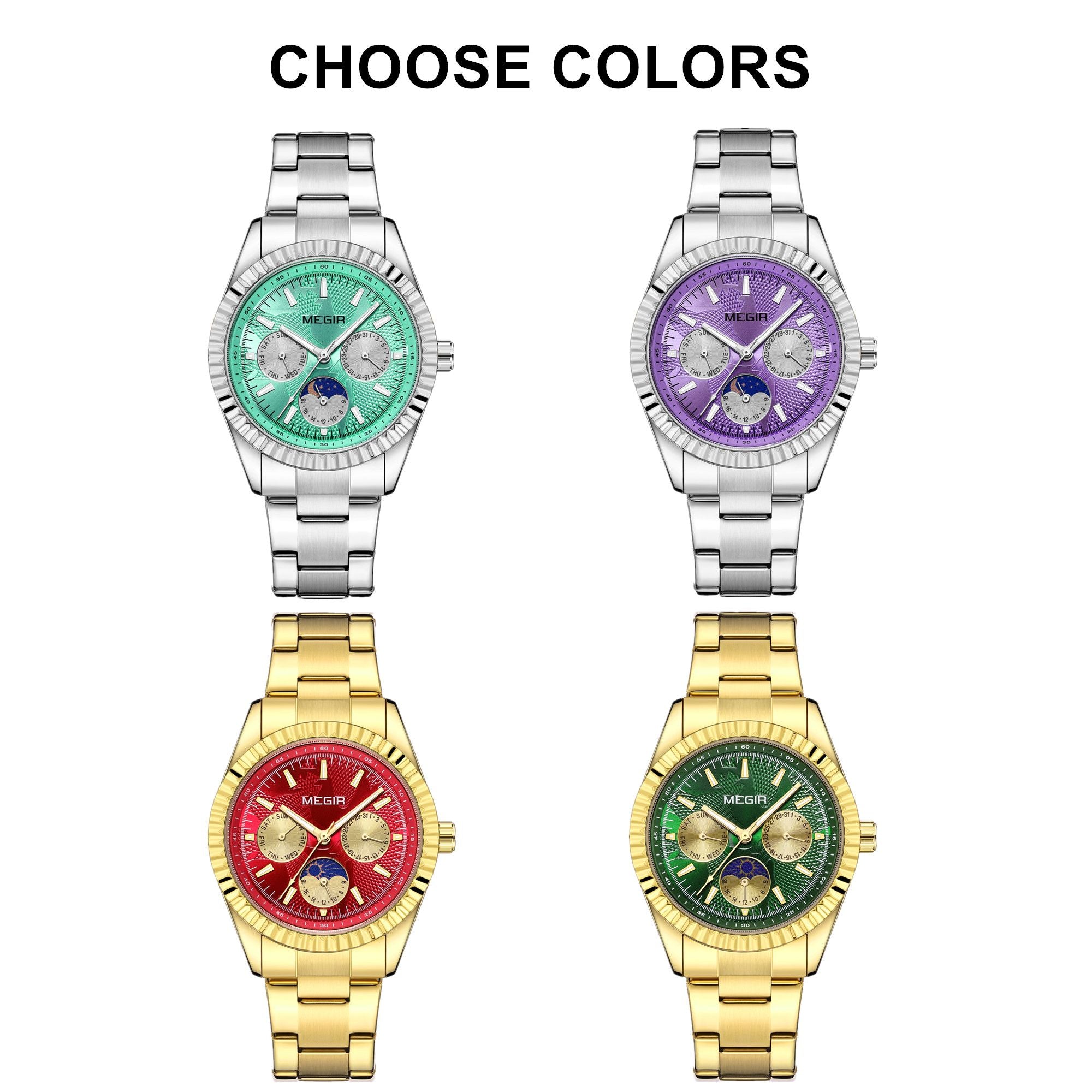 MEGIR Business Men Watch Waterproof Luminous Man Casual Quartz Wristwatch Clock Calendar Week Display Relogio Masculino 1102