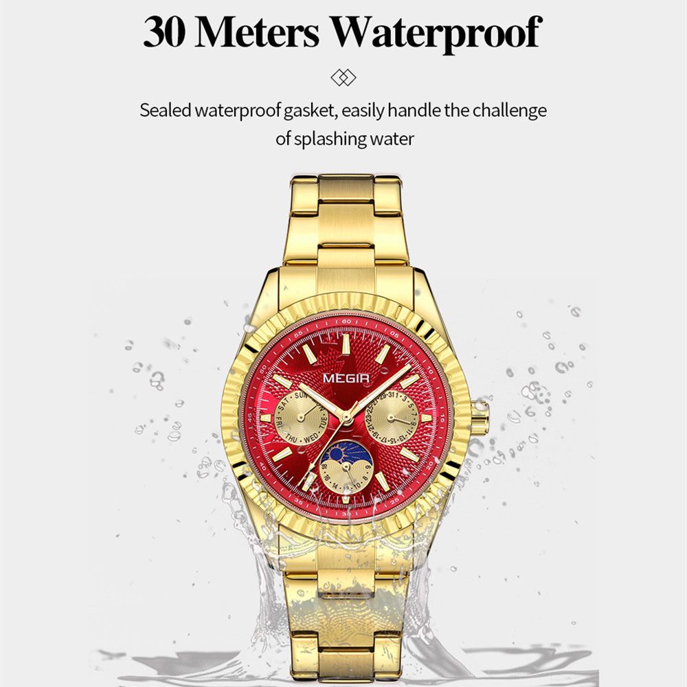 MEGIR Business Men Watch Waterproof Luminous Man Casual Quartz Wristwatch Clock Calendar Week Display Relogio Masculino 1102