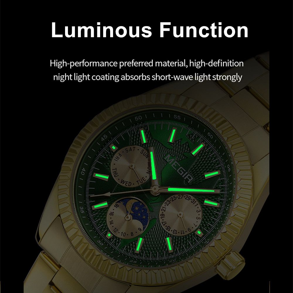 MEGIR Business Men Watch Waterproof Luminous Man Casual Quartz Wristwatch Clock Calendar Week Display Relogio Masculino 1102