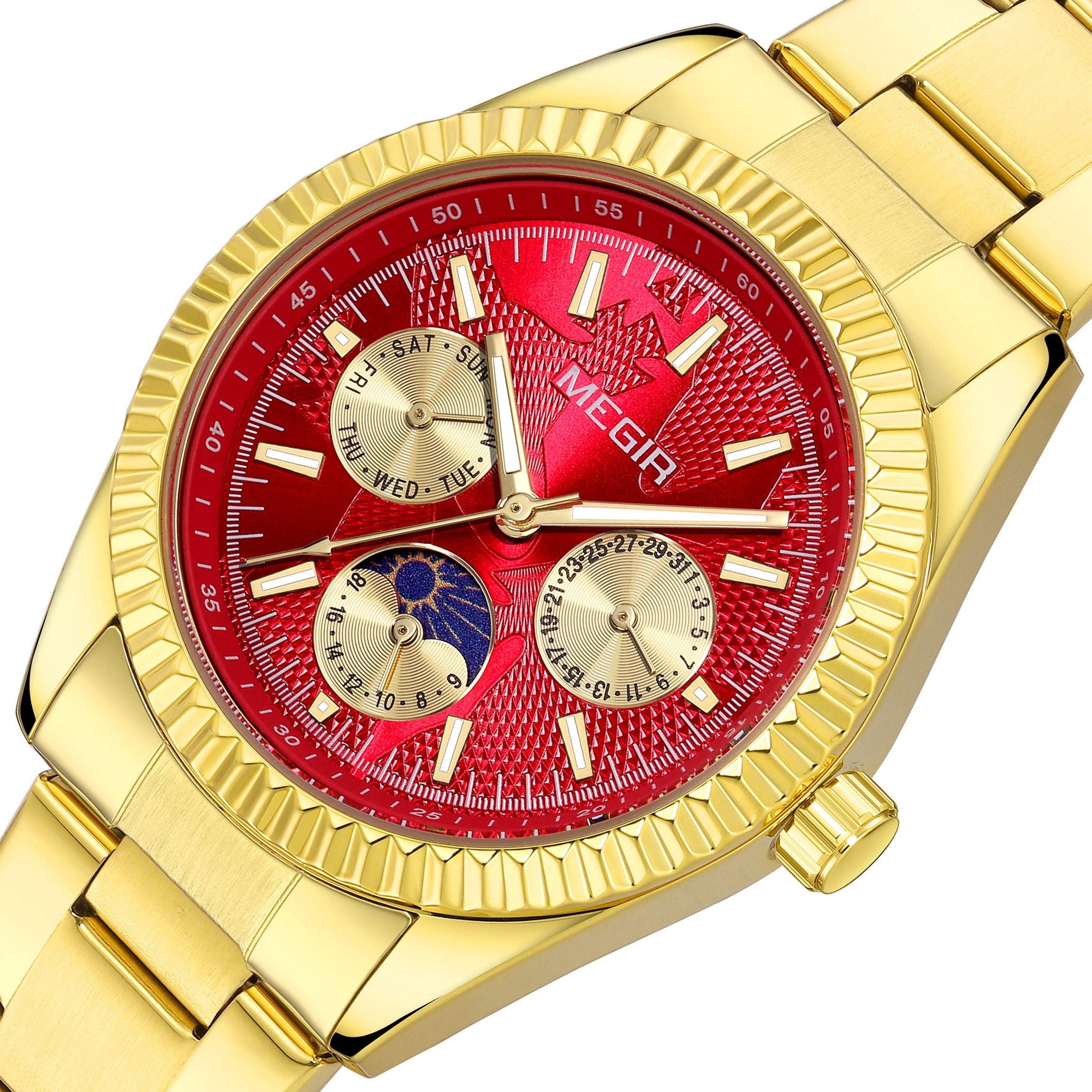 MEGIR Business Men Watch Waterproof Luminous Man Casual Quartz Wristwatch Clock Calendar Week Display Relogio Masculino 1102