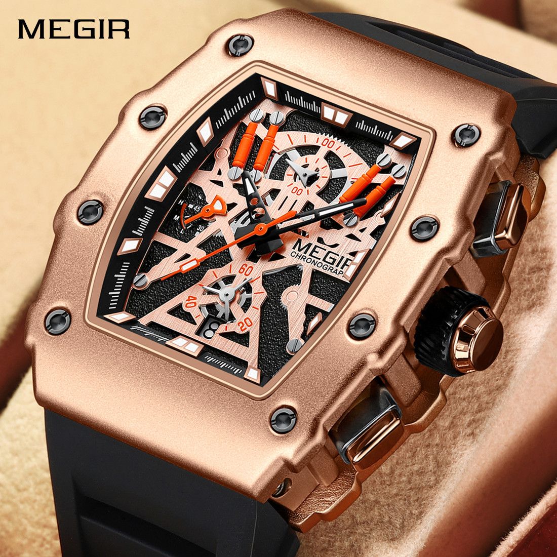 MEGIR Luxury Outdoor Sport Wristwatch for Mens Silicone Waterproof Watches Quartz Wrist Watch Male Clock Military Watch 2218