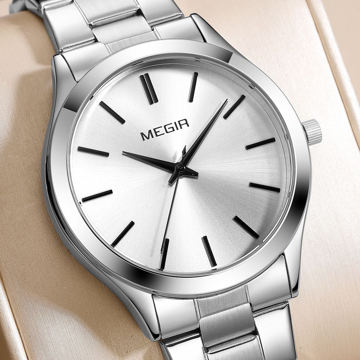 MEGIR Luxury Design Quartz Watch for Men Waterproof Business Full Black Stainless Steel Strap Wrist Watches Reloj Hombre 1096