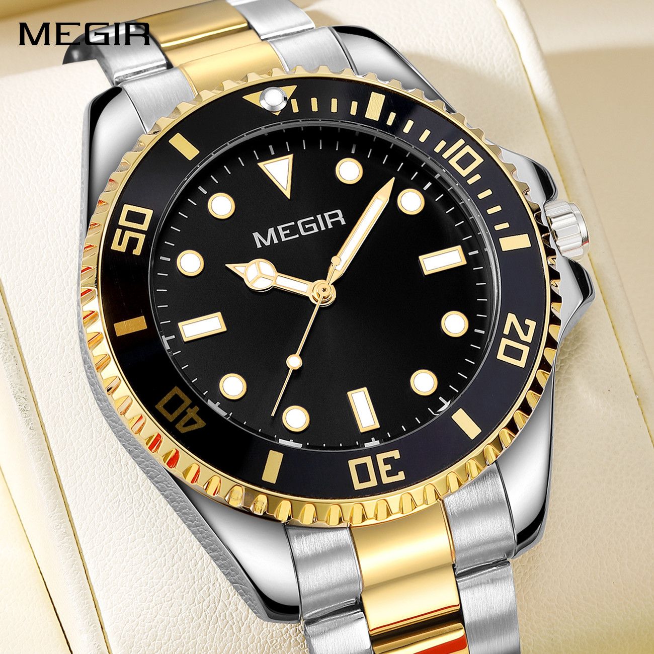 MEGIR Luxury Men's Business Wristwatches Waterproof Stainless Steel Strap Male Quartz Military Watches Clock Reloj Hombre 1090
