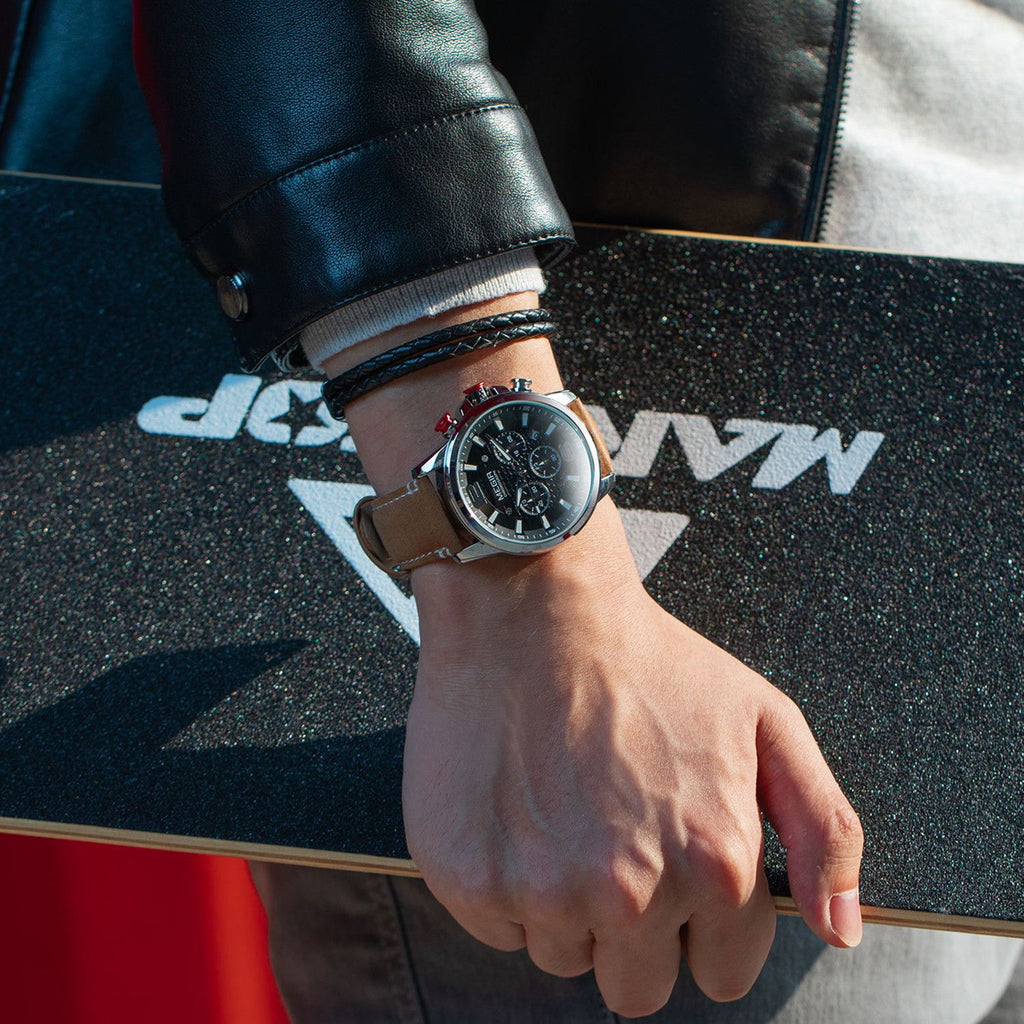 MEGIR Men's Quartz Wrist Watch Stainless Steel Band Chronograph Watches Luminous Waterproof Wristwatch Man Clock Military Watch