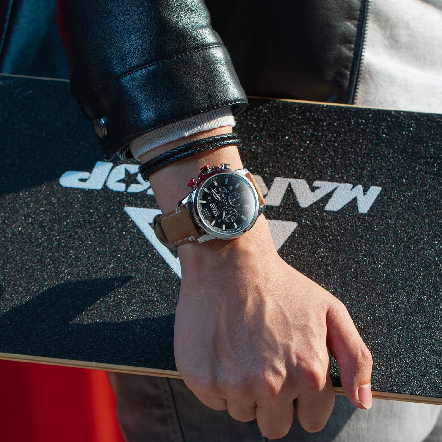 MEGIR Men's Quartz Wrist Watch Stainless Steel Band Chronograph Watches Luminous Waterproof Wristwatch Man Clock Military Watch