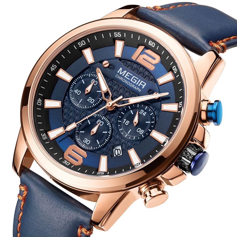 MEGIR Men's Quartz Wrist Watch Stainless Steel Band Chronograph Watches Luminous Waterproof Wristwatch Man Clock Military Watch