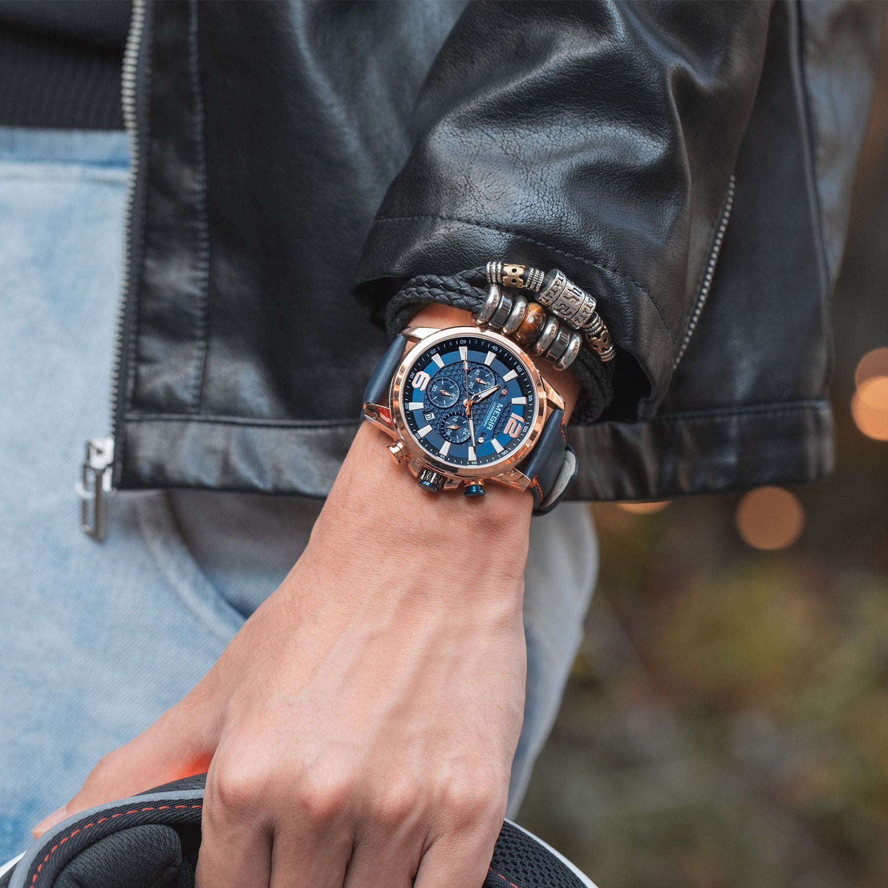 MEGIR Men's Quartz Wrist Watch Stainless Steel Band Chronograph Watches Luminous Waterproof Wristwatch Man Clock Military Watch