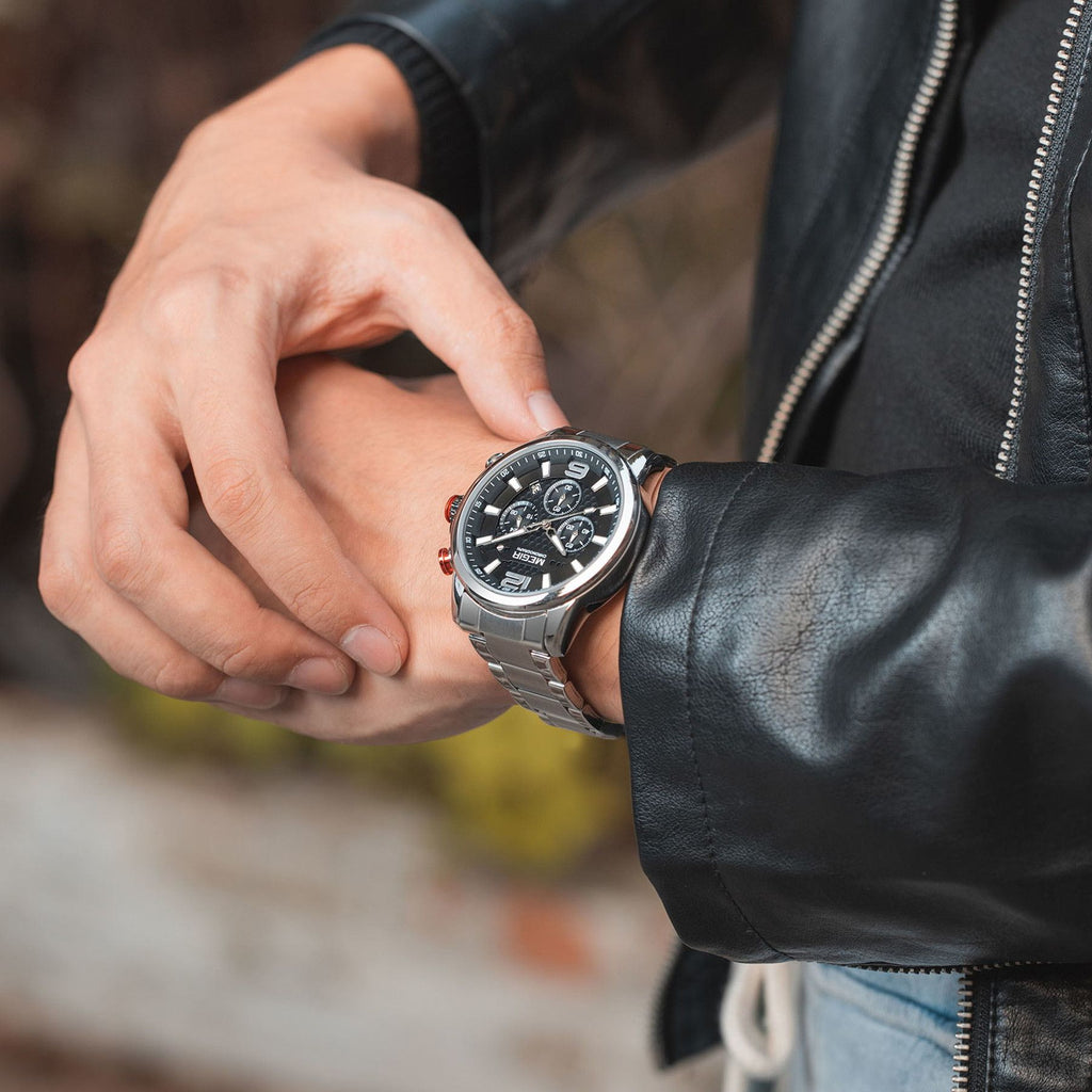 MEGIR Men's Quartz Wrist Watch Stainless Steel Band Chronograph Watches Luminous Waterproof Wristwatch Man Clock Military Watch