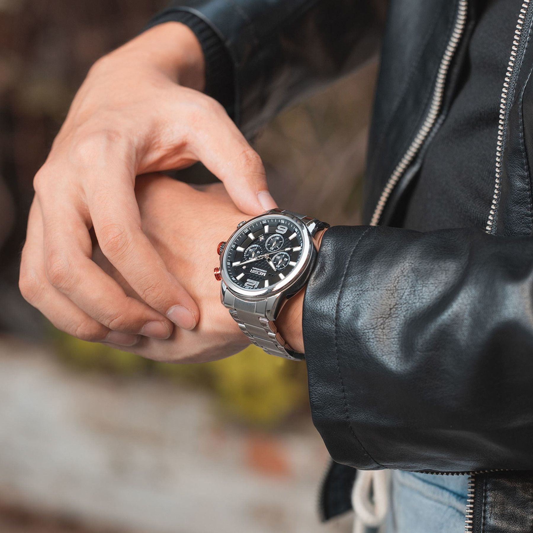 MEGIR Men's Quartz Wrist Watch Stainless Steel Band Chronograph Watches Luminous Waterproof Wristwatch Man Clock Military Watch