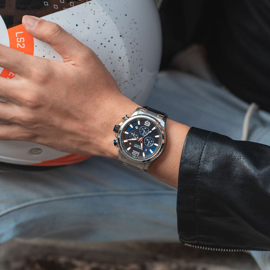 MEGIR Men's Quartz Wrist Watch Stainless Steel Band Chronograph Watches Luminous Waterproof Wristwatch Man Clock Military Watch
