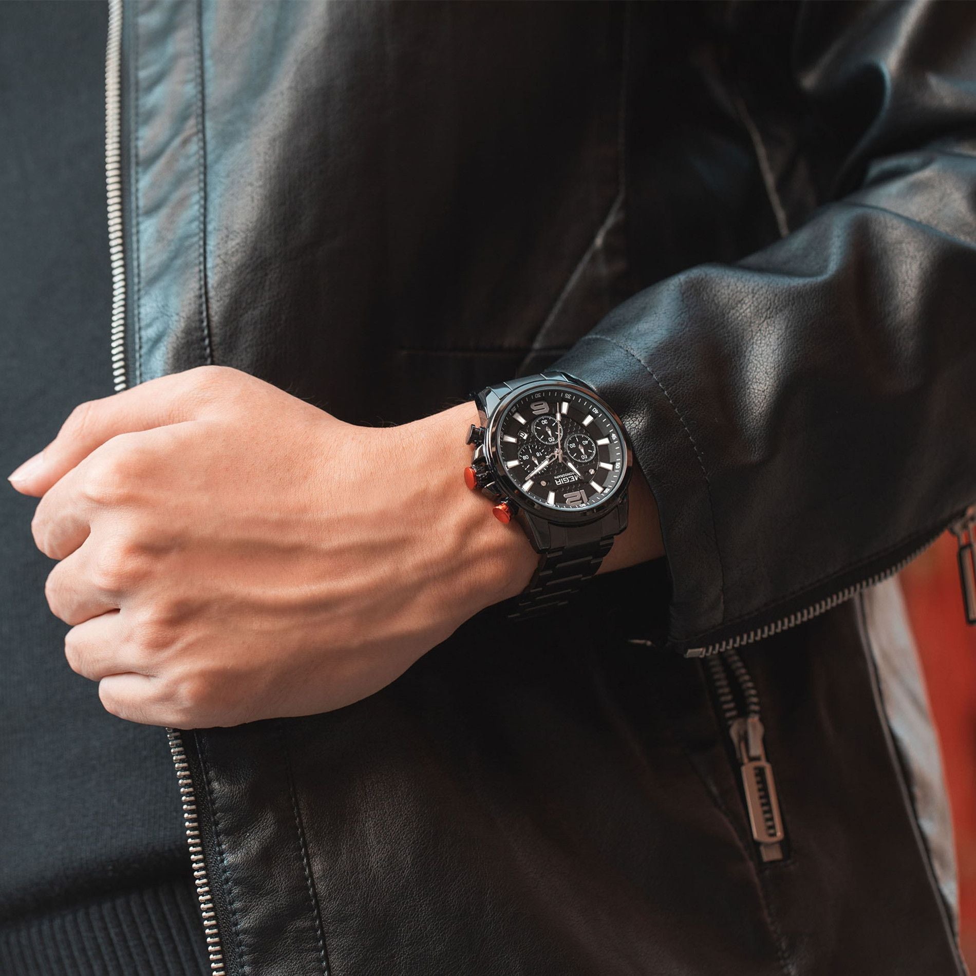 MEGIR Men's Quartz Wrist Watch Stainless Steel Band Chronograph Watches Luminous Waterproof Wristwatch Man Clock Military Watch