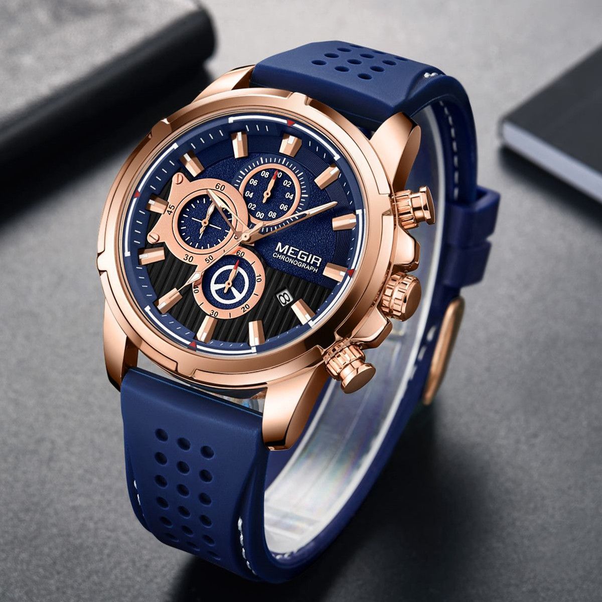 MEGIR Brand Luxury Sport Quartz Watch Silicone Chronograph Men Wristwatches Waterproof Male Calendar Clock Wrist Watch 2101