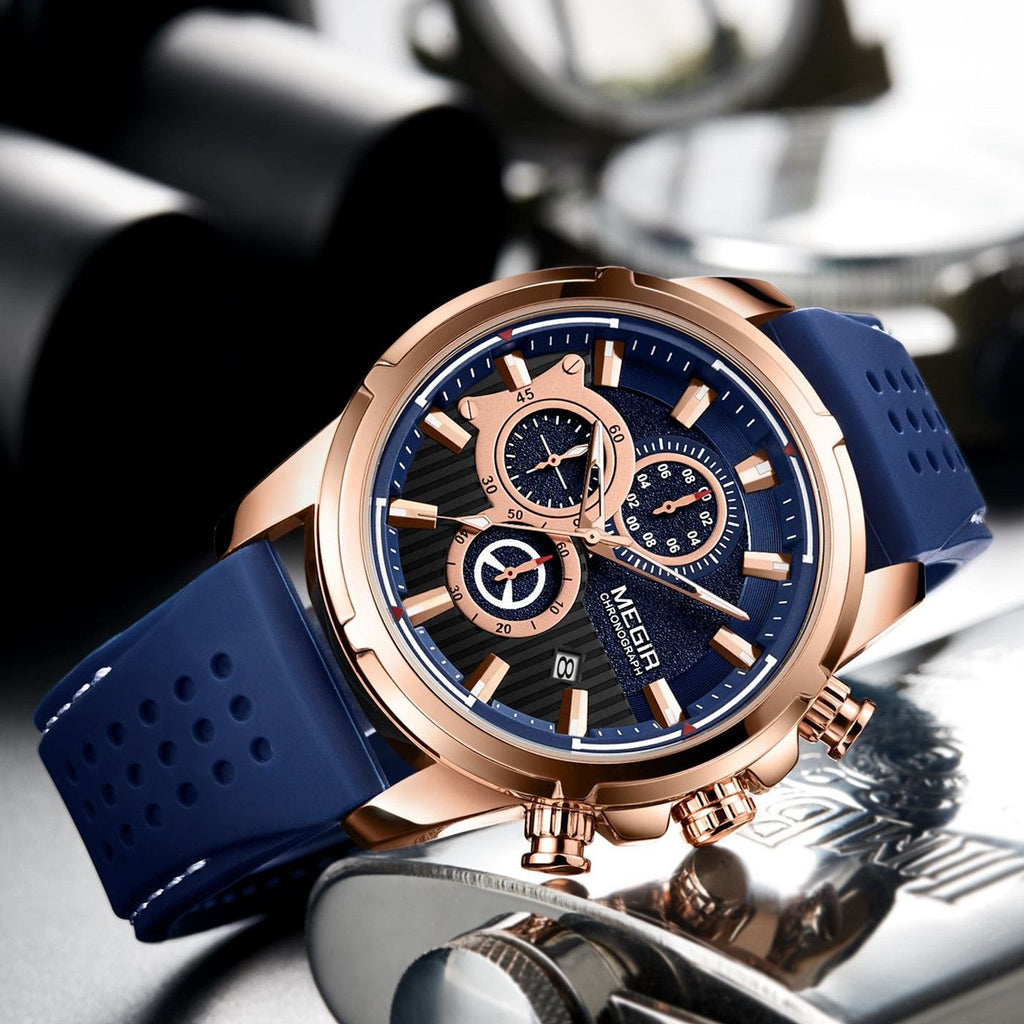 MEGIR Brand Luxury Sport Quartz Watch Silicone Chronograph Men Wristwatches Waterproof Male Calendar Clock Wrist Watch 2101