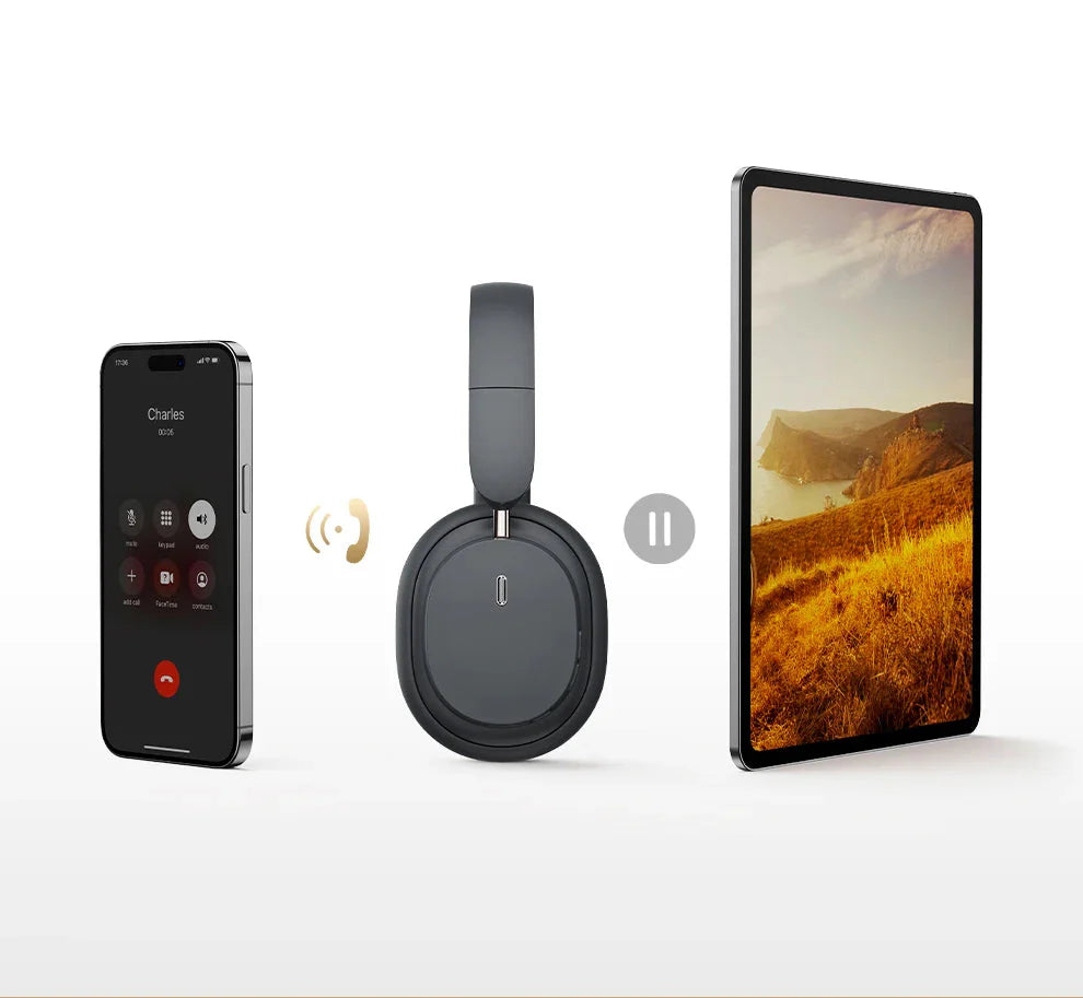 NNEOBA Wireless Over-Ear Headphones 3D Spatial Audio Gray