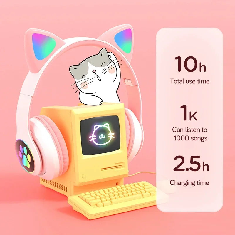 NNEOBA Wireless Cat Ears Headphone Pink