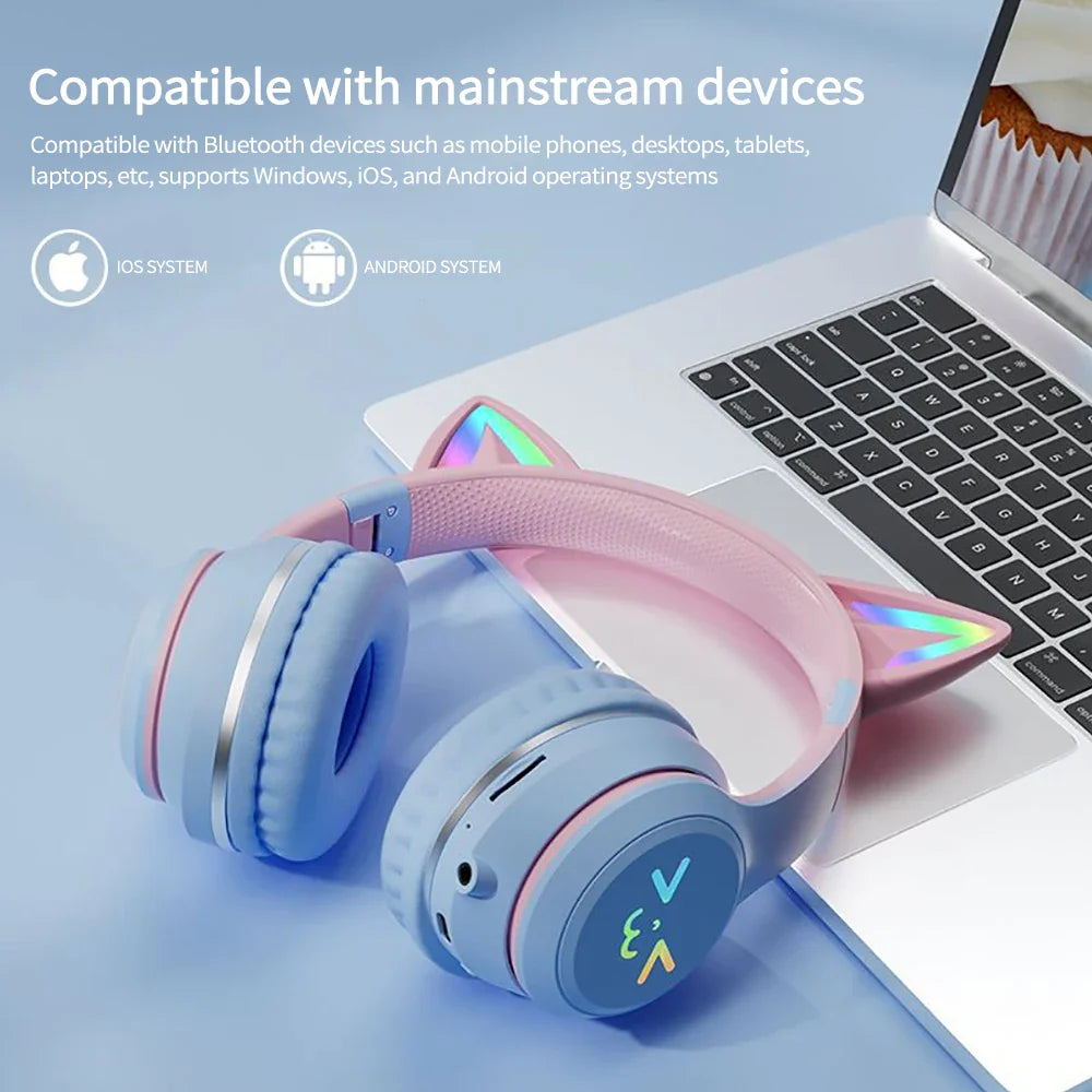 NNEOBA Cat Ear Wireless Bluetooth Headphone Blue